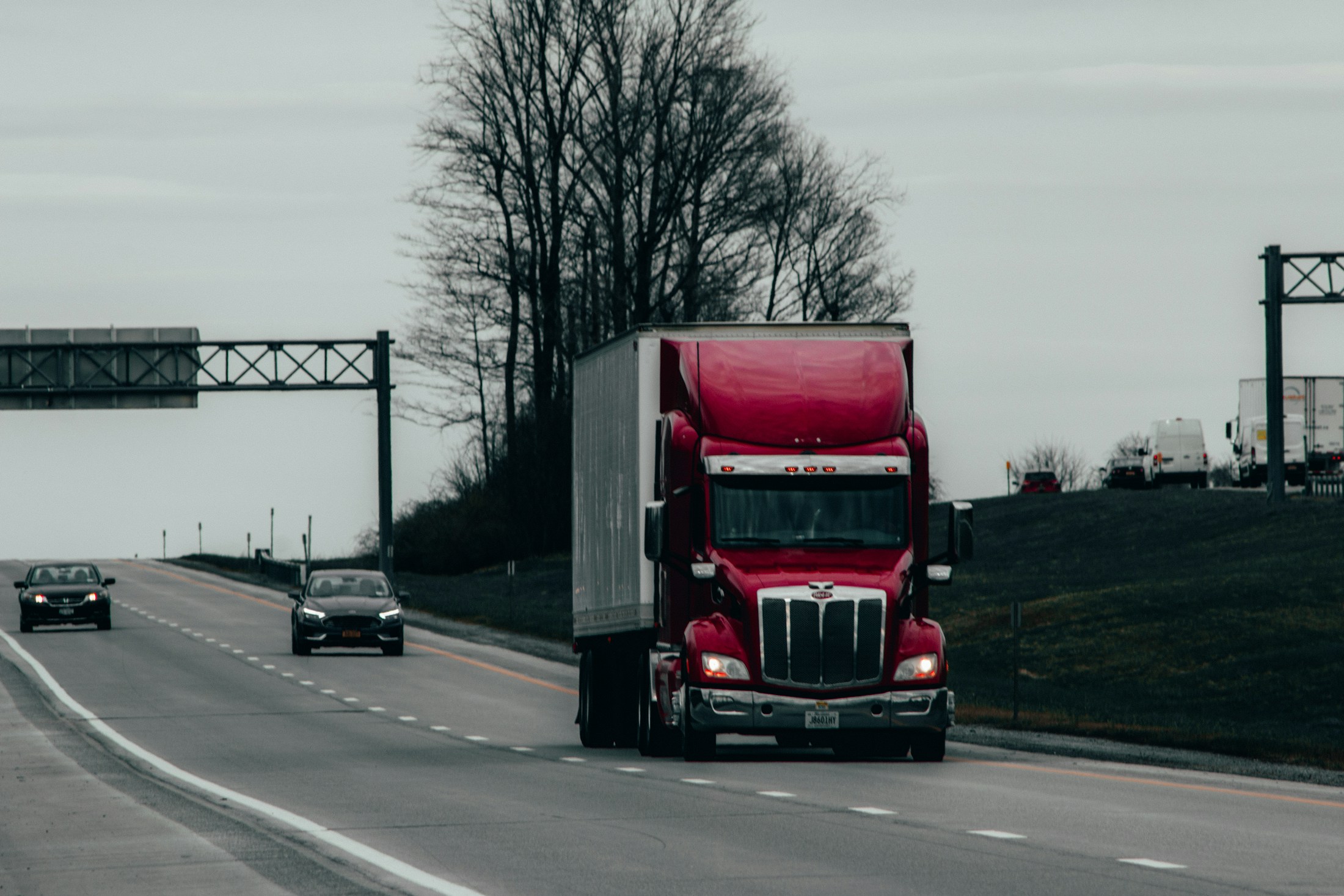 Semi-truck traveling on an American highway